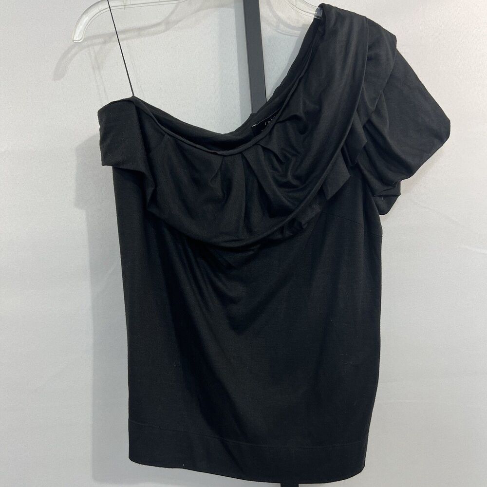 Robert Rodriguez One Shoulder Top Black Large  Ruffle Puffed Sleeve